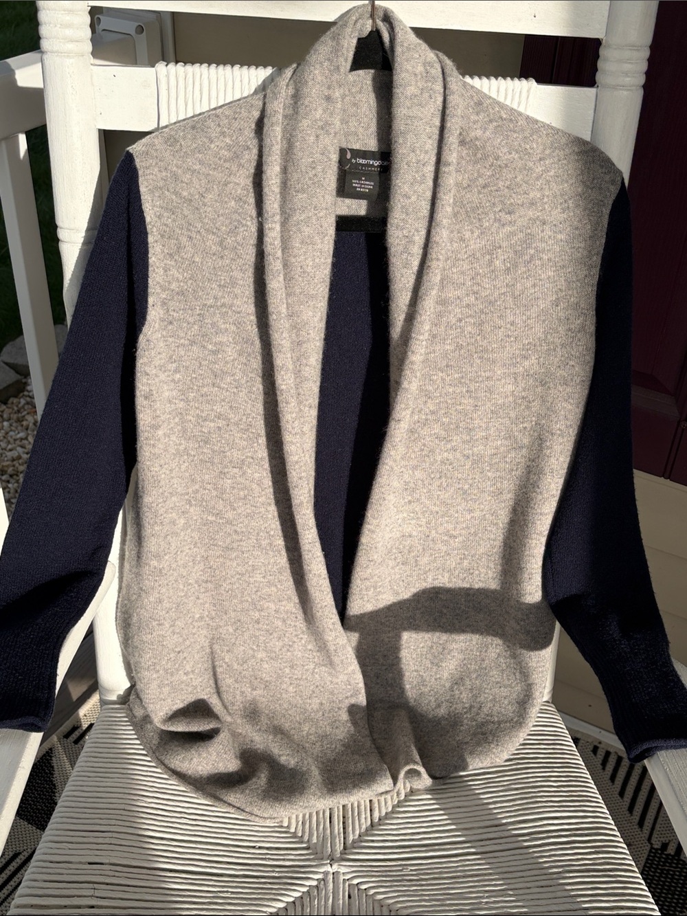 Bloomingdale's Two-Tone Shawl Collar Cardigan in Gray and Navy